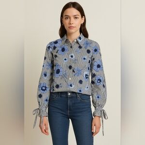 Floral Blue and White Women's Top